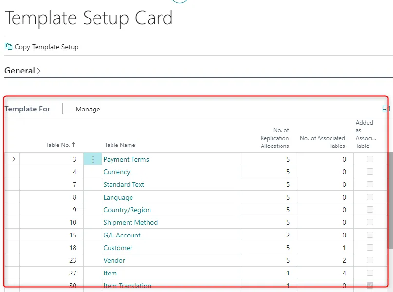 Setup Template Tables