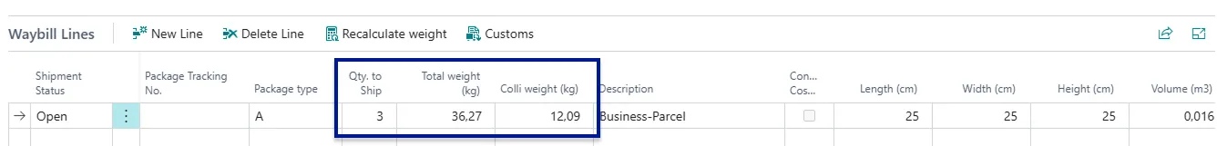 New qty to ship and weight on WB lines
