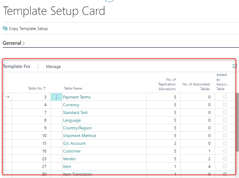 Setup Template Tables
