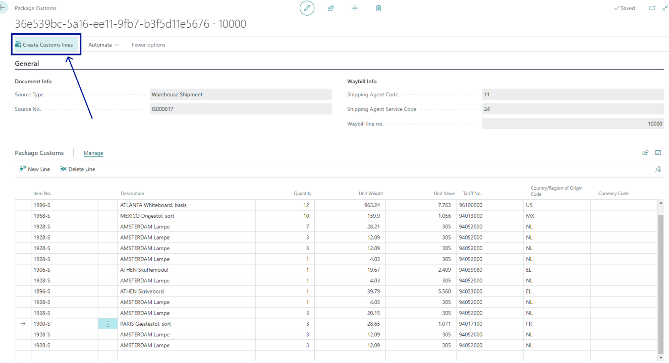 Create Customs button