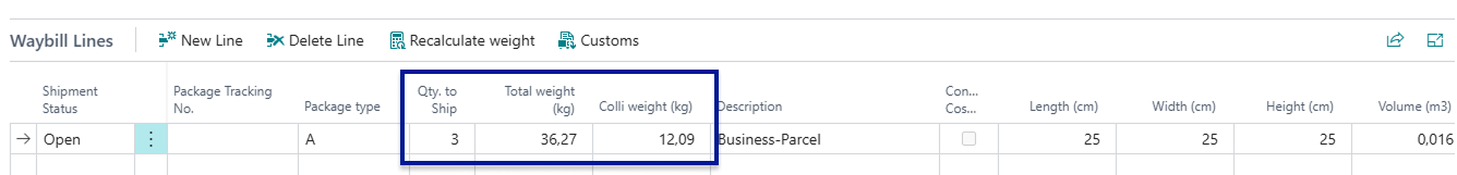 New qty to ship and weight on WB lines