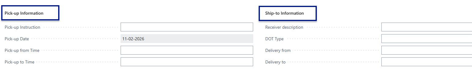 Pick-up and Ship-to Information